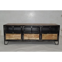 Support de téléviseur convertible extensible de style industriel moderne portes en verre et en métal pour la maison de ferme, l'appartement, l'hôtel et le salon.