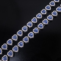 Collar de Cadena con Eslabones de Corazón Azul de Aleación de Zinc, Plateado con Halo de Diamantes de Imitación, para Hombres y Mujeres, Joyería Hip Hop, Accesorios de Moda, Regalo de Joyería