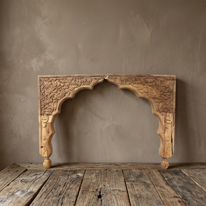 Hand Carved Wooden Arch Panel Pair Antique Brown Hindu Temple <b>Pooja</b> <b>Mandir</b> Freestanding Shrine Decor - Product Image 4