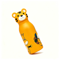 Bouteille d'eau isotherme pour enfants 420 ml avec couvercle tigre 3D mignon, en acier inoxydable à double paroi, gourde sous vide avec tête d'animal de dessin animé