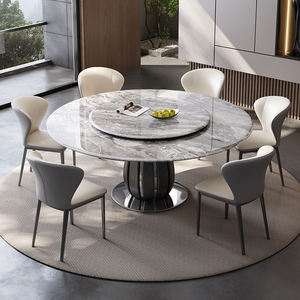 Ensemble de salle à manger moderne de luxe haut de gamme table ronde en acier inoxydable avec plateau tournant super chaise en pierre de cristal élégante et élégante - Product Image 5