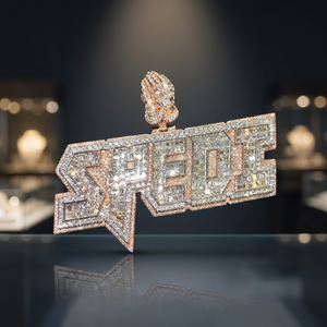 Elegant Spede Moissanite Baguette Customized <b>Name</b> <b>Plate</b> Iced Charm Pendant Rappers Rhodium Plated Sterling Silver Channel Set - Product Image 2