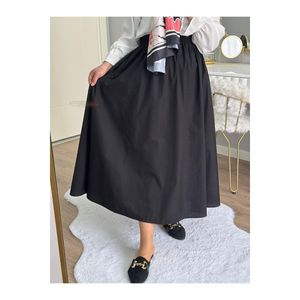 Jupe en popeline avec poches, taille élastique, longueur mi-longue, confortable à porter pour femme - Product Image 4