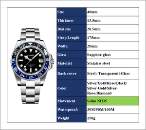 Montre personnalisée avec logo OEM, faible MOQ, luxe, <span class=keywords><strong>mouvement</strong></span> automatique NH35, mécanique, acier inoxydable 316L, montre-bracelet homme - Product Image 2