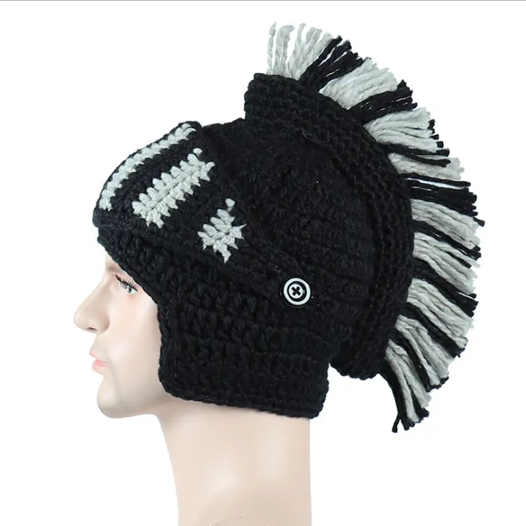 F-4874 nieuwe creatieve grappige ridder helm hoed gratis gebreide patroon beanie haak romeinse hoed voor party groothandel