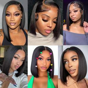 Perruque Courte Bob Carré Colorée Sans Colle avec Dentelle Frontale Brésilienne et Péruvienne pour Femmes Noires, Dentelle Frontale Colorée avec Cheveux Humains - Product Image 4