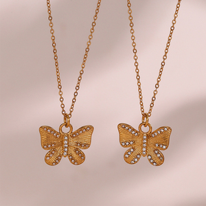 Moda mariposa circón Acero inoxidable 18K chapado en oro diseño contratado collar - Product Image 3
