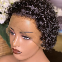 Perruque brésilienne bouclée coupe pixie, perruque courte en cheveux humains ondulés effet mouillé, perruques en cheveux humains avec dentelle 13x1, perruques brésiliennes avec partie en dentelle transparente