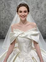 Robe de mariée sirène en satin à épaules dénudées avec dos illusion, appliques florales en dentelle pailletée, robe de bal, lavable