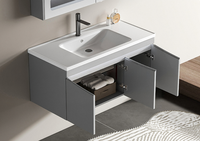 Meuble de salle de bain mural gris anti-humidité avec miroir lumineux à capteur d'ambiance, porte-mouchoirs et lavabo intégré – Vente en gros pour la maison