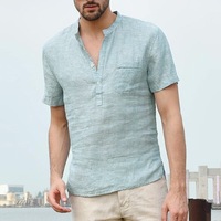 T-shirt Homme Col V Uni Respirant Coupe Slim Décontracté pour la Plage 130g de Haute Qualité à Manches Courtes