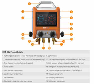 Digital Manifold Gauge HVAC 4 Válvula Manifold Medidor com Mangueiras Vacuum Sensor Termômetro Grampos, EMG-40V - Product Image 4