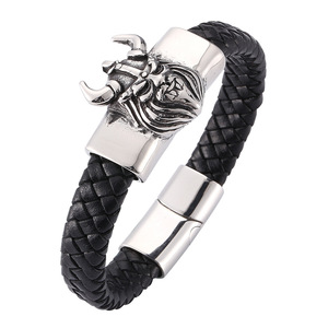 YK-Fashion Nordic <span class=keywords><strong>Viking</strong></span> Bracelet en cuir pour homme Bracelet en cuir vintage en acier inoxydable - Product Image 1