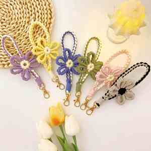 สายคล้องโทรศัพท์ลายดอกไม้ขนาด 18 ซม. ขายส่ง สายคล้องมือถือถักลายดอกไม้ 5 กลีบ พวงกุญแจหลากสีสไตล์โบฮีเมียน (อุปกรณ์เสริม OEM จำนวนมาก) - Product Image 5
