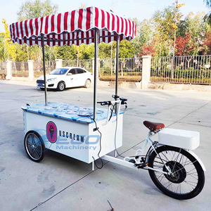 Electric Ice Cream Bike Cart with Red White Stripe Canopy and Storage Box Food Truck Q235B Steel Car <b>Paint</b> - Product Image 4