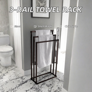 Free Standing Double <b>Rail</b> Towel Bar and Blanket <b>Rack</b> 3 <b>Rail</b> Towel Holder with Stand for Bathroom for Next to Tub or Shower - Product Image 3