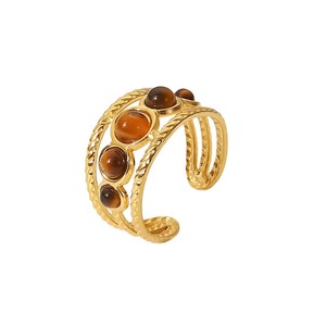 Fashion <b>Rings</b> Gold Tone Tiger Eye Stone Cuff Bracelet Women's Jewelry Geometric Design <b>Open</b> Adjustable Fit Gift Accessory - Product Image 5
