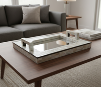Plateau de luxe en nacre avec miroir central - Plateau rectangulaire en mosaïque de nacre avec poignées, plateau de service décoratif pour la vanité
