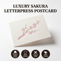 Carte postale personnalisée haut de gamme, luxe, impression typographique Sakura, gaufrage à sec, papier coton 600 g/m², OEM