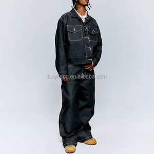 Completi <span class=keywords><strong>di</strong></span> Fabbrica con Giacche <span class=keywords><strong>di</strong></span> <span class=keywords><strong>Jeans</strong></span> Ricamate e Pantaloni in Denim Unisex <span class=keywords><strong>Oversize</strong></span> Pesanti Set in Denim Personalizzato da Uomo - Product Image 2