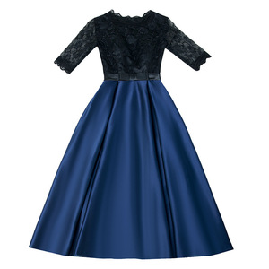 Vestido de noche para mujer, azul marino, satén, cintura alta, corte ajustado, M20, para fiesta, vestido de anfitriona - Product Image 3