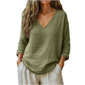 <span class=keywords><strong>Camicia</strong></span> da <span class=keywords><strong>Donna</strong></span> in Cotone e <span class=keywords><strong>Lino</strong></span>, Manica Lunga, Stile Casual, Design Elegante con Scollo a V, Comoda per Primavera ed Estate - Product Image 2
