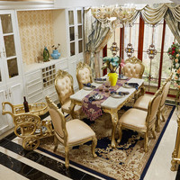 Mobilier traditionnel européen Royal Villa, cuisine hôtel, marbre doré, Table à manger 6 places