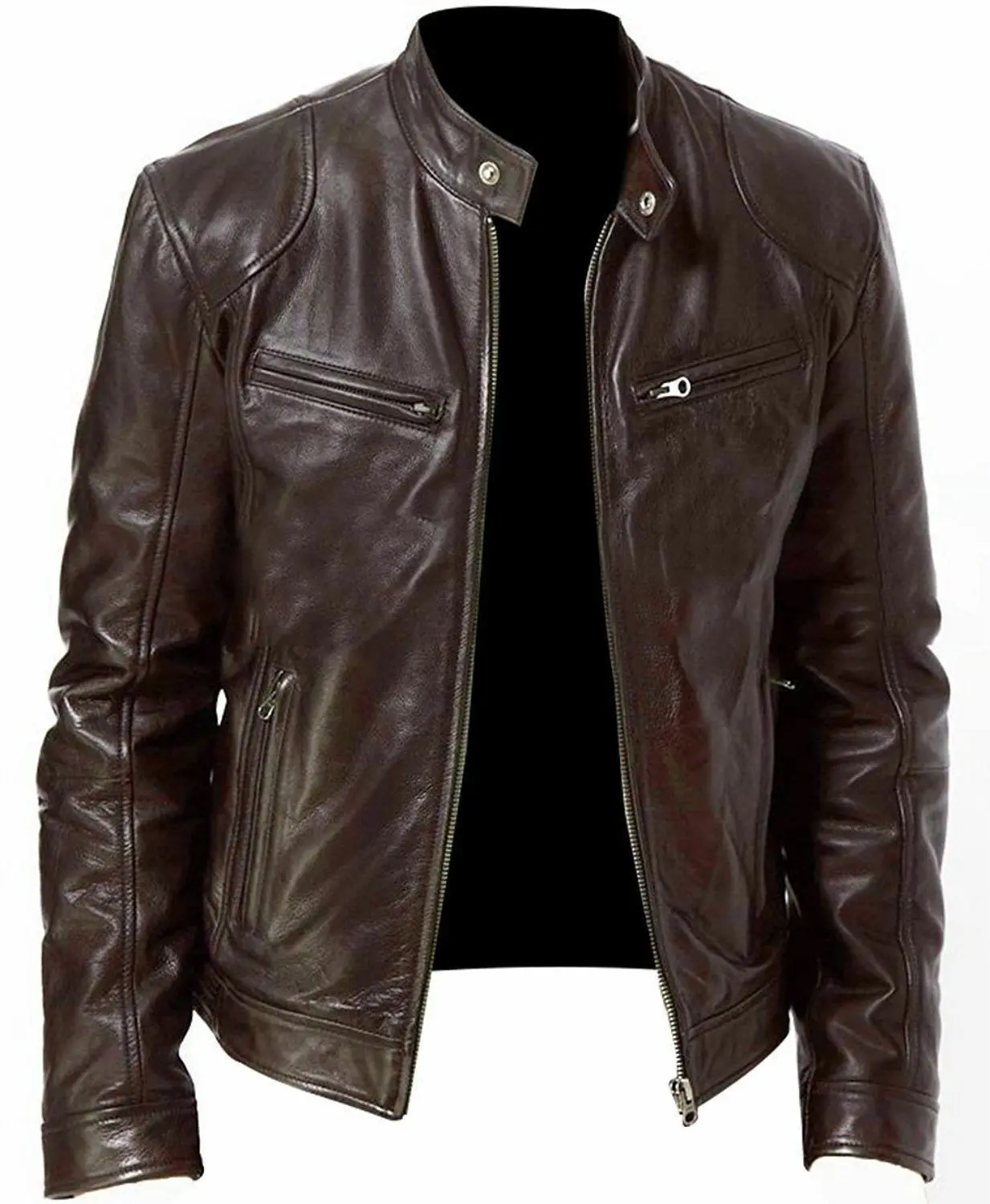 Mens Leather Jacket pu Leather Vintage Moto Racer Stylish High Quality Winter Coat