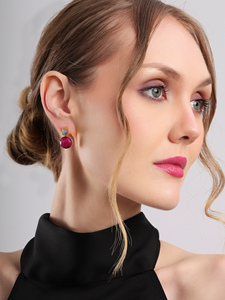 Crimson Cloud <b>Drop</b> <b>Earrings</b> Rectangular White Stone <b>Red</b> Accent Dangle Design Elegant Fashion Jewelry for Women Gift - Product Image 3