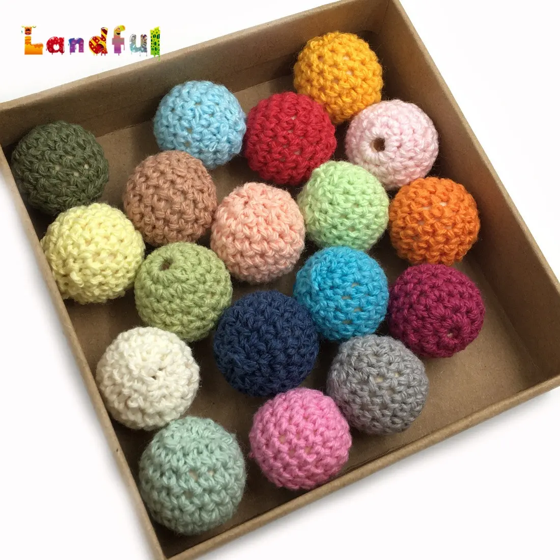 16 & 20mm Crochet Round Bead Multi-Colour Ball Knit For Decoration Inside Wooden Nursing teether Crochet Beads for Baby Teething