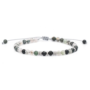 Armbanden Heren หินธรรมชาติสีเขียวขุ่นกำไลลูกปัดหินธรรมชาติที่กำหนดเอง