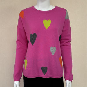 Suéter de invierno de mujer de Cachemira pura personalizado estilo suelto informal con cuello redondo y diseño de punto <span class=keywords><strong>en</strong></span> forma de corazón - Product Image 4