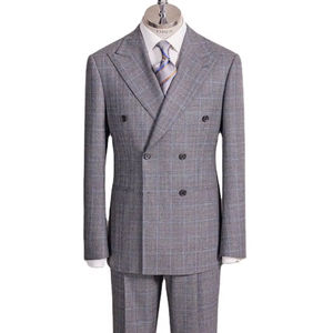 Blazer <span class=keywords><strong>costume</strong></span> d'affaires gris coupe ajustée pour <span class=keywords><strong>homme</strong></span> Manteau en laine à double boutonnage à la mode <span class=keywords><strong>Demi</strong></span>-doublure à carreaux Respirant Plus Size Summer - Product Image 1