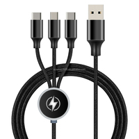 Câble de charge USB multifonction 3 en 1, cordon de charge multiple, câble de charge USB avec logo lumineux pour téléphones portables