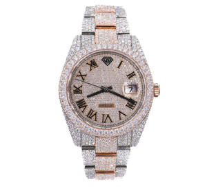 Montre pour homme <span class=keywords><strong>ROLX</strong></span> en or rose avec cadran romain, entièrement sertie de diamants en moissanite, mouvement automatique 22 carats - Product Image 1