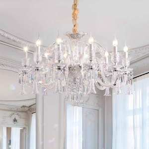 Décoration d'intérieur Lustre en cristal doré, chandelier à LED suspendu pour salon, lampe de plafond de luxe - Product Image 1