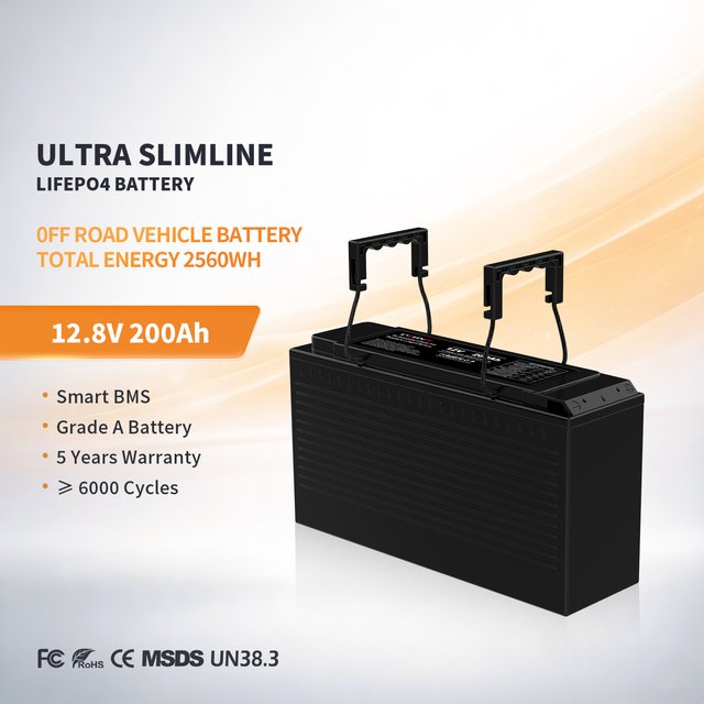12.8V Thin LiFePO4 Battery 100Ah 200Ah Ultra Slimline Lifepo4 Lithium Iron Battery Pack for RV Offroad 4x4 Camping