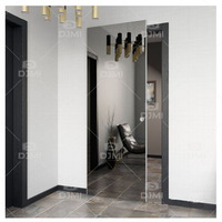 Porte coulissante sans cadre à rail dissimulé, surface miroir, portes coulissantes en bois pour cuisine, salle de bain, cloison de pièce