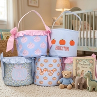 Seau en toile vierge en gros pour Halloween, personnalisable pour la broderie, sacs cadeaux festifs à volants avec nœud pour les fêtes