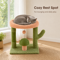 Arbre à chat en forme de cactus en gros avec lit en peluche, griffoir en sisal, marchepied champignon et boule suspendue pour chats d'intérieur OEM