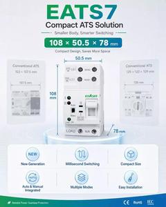 EBASEE Industries Interruptor <span class=keywords><strong>de</strong></span> Transferencia Automática (ATS) Monofásico <span class=keywords><strong>de</strong></span> 2P 63A para PC, <span class=keywords><strong>de</strong></span> Tamaño Reducido, con Doble Alimentación y Montaje en Riel DIN - Product Image 3