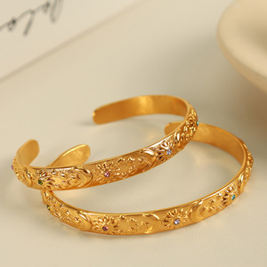 Diamond <b>Bracelet</b> Gold Plated Silver Cuff Women's Everyday Wear Round Brilliant Cut Side Stone Jewelry SZ175 - Product Image 2