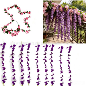 Vignes de glycine artificielles roses et violettes pour décorations de plafond de mariage, décorations extérieures, verdure spirale en plastique - Product Image 5
