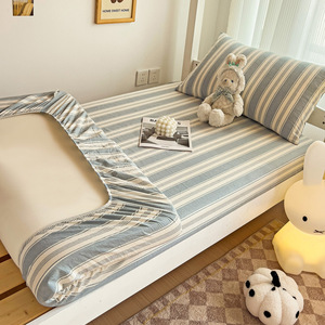 Student Dormitory 100% Cotton Striped Printed <strong>Fitted</strong> Bed <strong>Sheet</strong> king Queen Size 360&deg; Full Wrap Comfortable Mattress Protector - Product Image 1