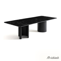 Table à manger moderne en marbre noir, placage de bois contreplaqué, base à double piétement, taille personnalisée pour salle à manger, hôtel