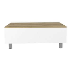 DB Gambia Table basse convertible à plateau relevable Style moderne simple blanc/chêne clair avec rangement pour meubles de salon d'hôtel - Product Image 2