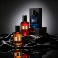 Flacon de parfum de luxe haut de gamme 2026 en verre, dégradé multicolore, côtelé, rechargeable, avec bouchon et coffret cadeau