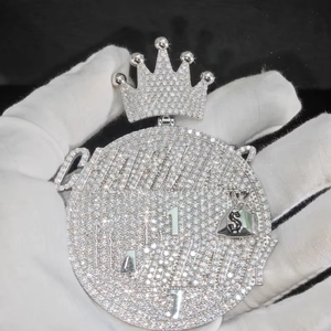 Pingente Personalizado de Joias Finas em Prata com Moissanite GRA D Color, Cravejado, em Formato de Coroa e Bolsa de Dinheiro, para Correntes Cubanas, Passa no Teste de Autenticidade - Product Image 4