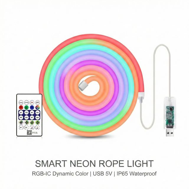DC5V Smart RGB LED Neon Rope Light 7x13mm IP65 Waterproof Bluetooth App Control Flexible Color Changing Strip