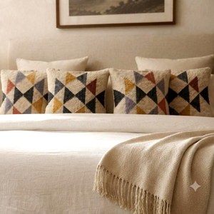 Ensemble de 4 housses de coussin géométriques faites à la main, style bohème, en coton, pour canapé, salon, chambre, décoration rustique pour la maison - Product Image 1